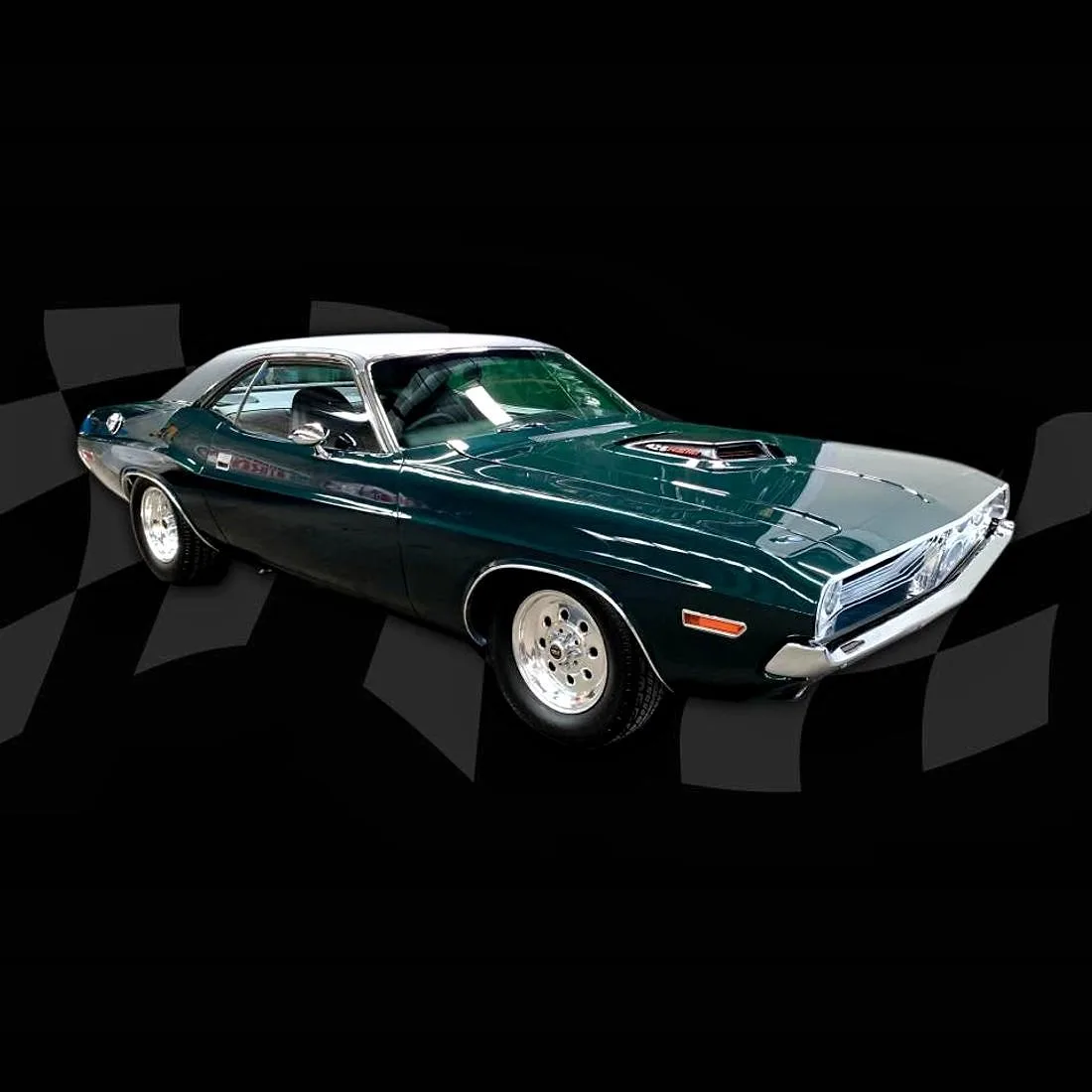 Restored dark green Dodge Challenger built by THR Developments